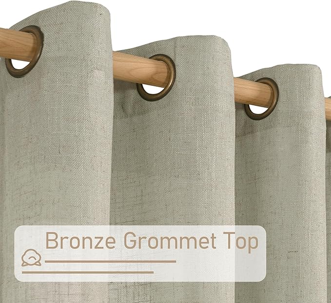 LAMIT Sheer Linen Curtains 63 Inch Length for Bedroom, Faux Linen Textured Light Filtering Neutral Bronze Grommet Window Treatment Drapes for Living Room, 2 Panels, 52 x 63 Inch, Sage Grey