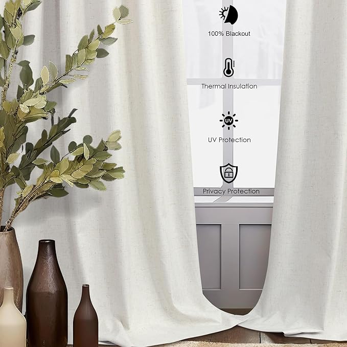 100% Blackout Elegant Curtains 95 Inch Length 2 Panel Set for Living Room Sunroom Back Tab Thermal Insulated Custom Curtains for Windows Boho Farmhouse Drapes 95 Inch Long Office Ivory Cream Off White