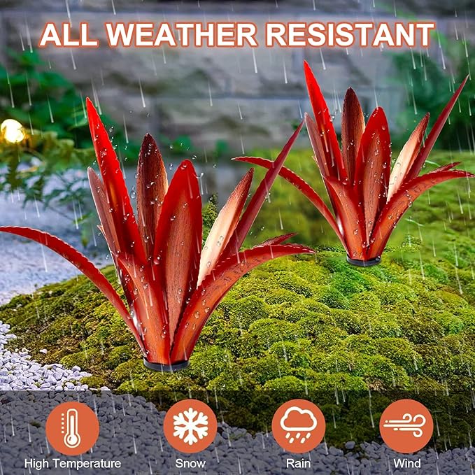 TOMBABY Enlarge Thickened Wind Resistant Metal Agave Garden Art Metal Plant Country Garden Sculpture Statue Outdoor Decoration Agave Metal Plant Courtyard Garden Lawn Ornament Gift (2, 12 Leaves red)