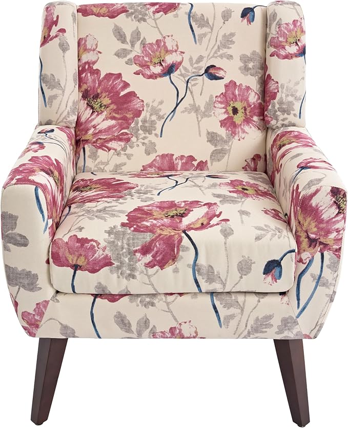 UIXE Floral Accent Chair, Modern Upholstered Armchair in Fabric for Living Room, Comfy Club Arm Chairs Single Sofa Button Tufted Bedroom Reading Seat - Pattern White, Set of 2