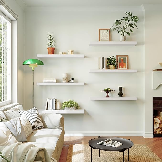 Large Floating Shelves for Wall Set of 3 Wooden Wall Shelves 30 in x 12.75 in x 2 in Room Decor Long Shelf with Invisible Wall Mount Bracket for Bedroom Kitchen Living Room White