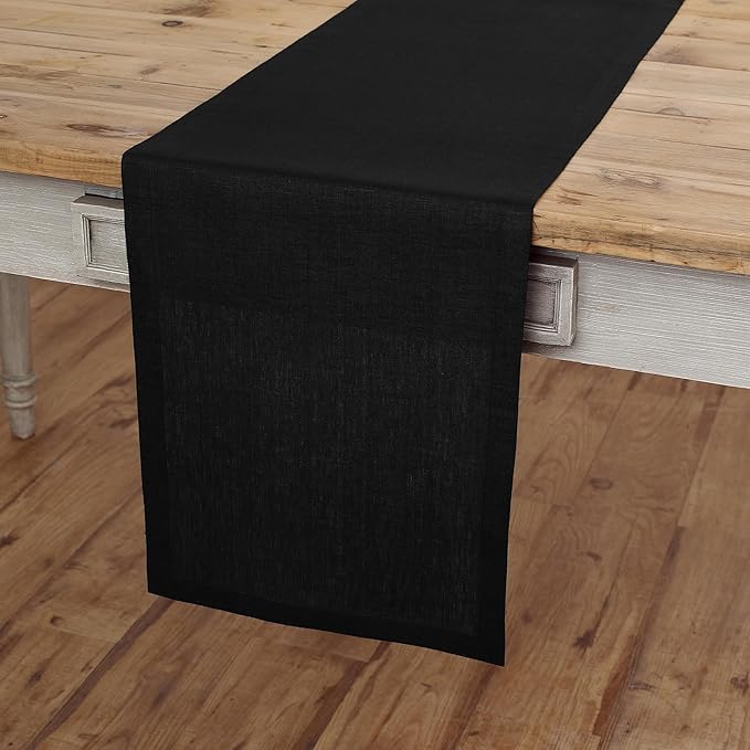 Solino Home Linen Black Table Runner 36 Inches - 100% Pure Linen Farmhouse Short Table Runner 14 x 36 Inch Ideal for Dresser and Coffee Tables - Fall, Autumn, Halloween, Thanksgiving - Fete