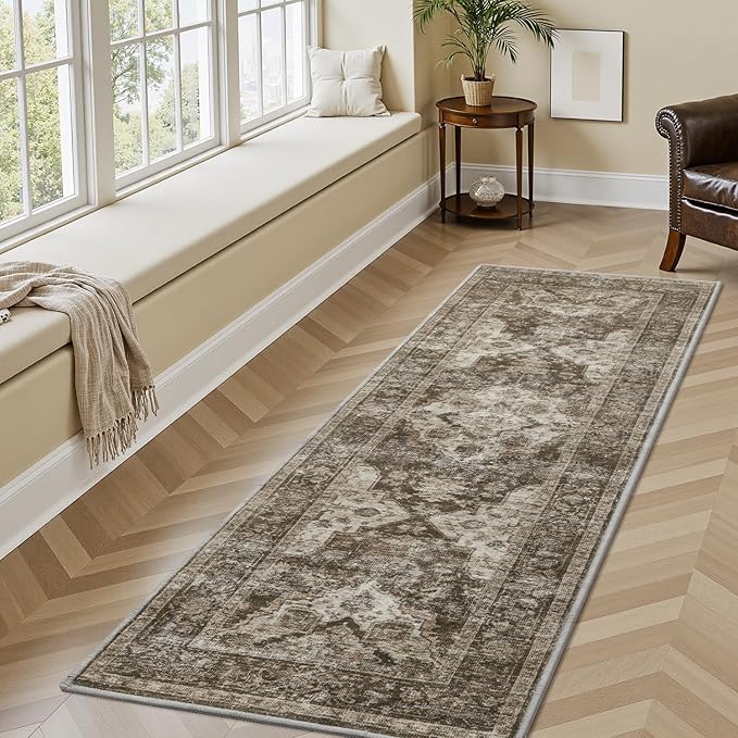 AMOAMI-2X3 Small Rug-Washable Rugs Entryway Mat Indoor-Soft Vintage Non Slip Rugs for Kitchen Laundry Room Bathroom Brown/Coffee Decorative Accent Rug for in Front of Sink 24 Inch x36 Inch