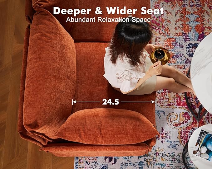 102.6" Modular Sectional Sofa, L Shaped Couch Set for Living Room, 3-Seater Comfy Cloud Couches with Movable Storage Ottoman,DIY Combination - Chenille Terracotta Orange