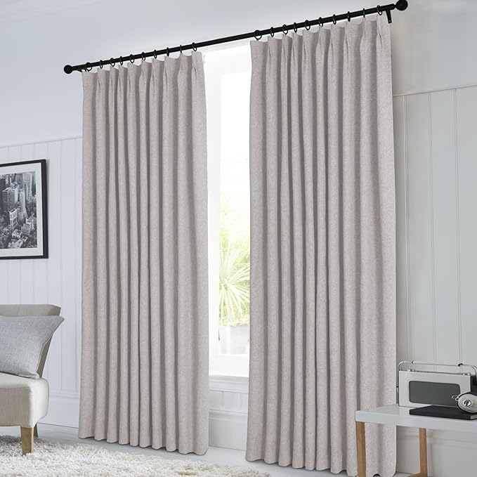 Macochico Pinch Pleated Blackout Linen Curtains 96 Inches Long 100% Light Blocking Burlap Curtains for Bedroom Living Room Thermal Window Panels with Tieback 72”Wx96”L Browish Grey 1 Panel