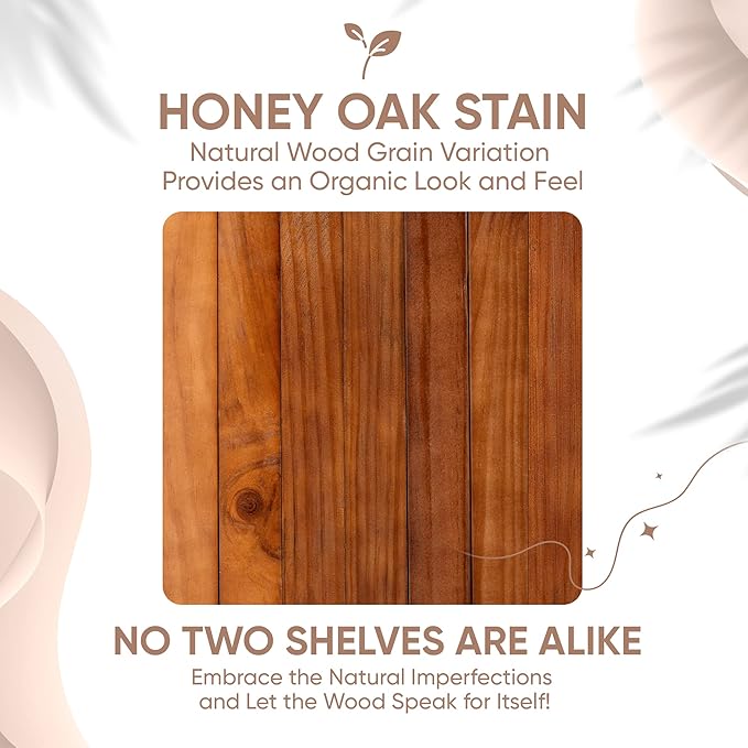 Homeforia 18 inch Floating Shelf Oak, High End Solid Real Wood 18inch Long Floating Shelves for Wall Mounted, Honey Oak Wooden 18in Floating Shelves, Heavy Duty Bracket, 18 X 6.5 X 1.75 inch, Set of 3