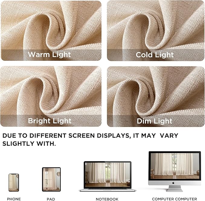 Joydeco Linen Curtains 96 Inch Length 2 Panel Sets,Light Filtering Curtains for Bedroom 52 Inch Wide Living Room Drapes with Back Tabs & Rod Pockets (W52 x L96 Inch, Ecru)