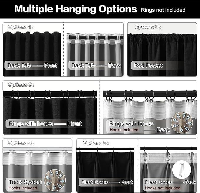 RAIN CITY Black Blackout Curtains 50 x 120-inches Long 2 Panels,100 Inch Wide Total Modern Farmouse Thermal Insulated Energy Saving Window Drapery for Living Room