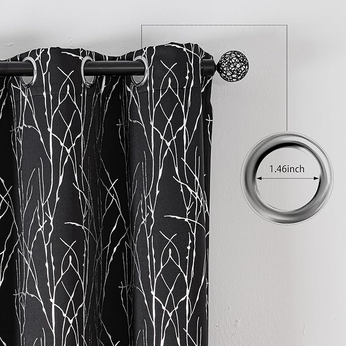 Grommets Blackout Long Window Curtains Black Silver-52W*95L 2PCS Drapes for Bedroom