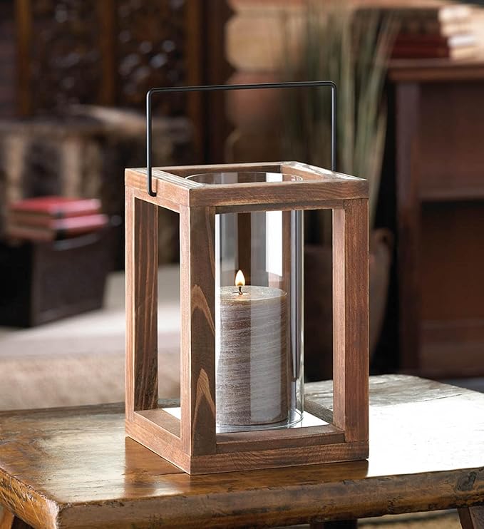 Zingz & Thingz Wooden Candle Lanterns, Decorative Light Home Decor, 9" Tall, Rustic Garden