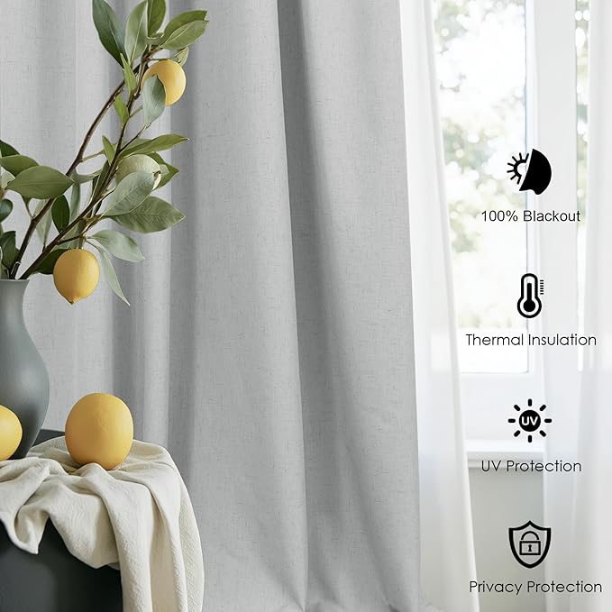 45 Inch Length Kitchen Blackout Curtains Set of 2 Back Tab Pleated Room Darkening Short Small Curtains for Bathroom Kids Room Nursery Bedroom 52x45 in Long Light Grey Gray Black Out Neutral Cottage