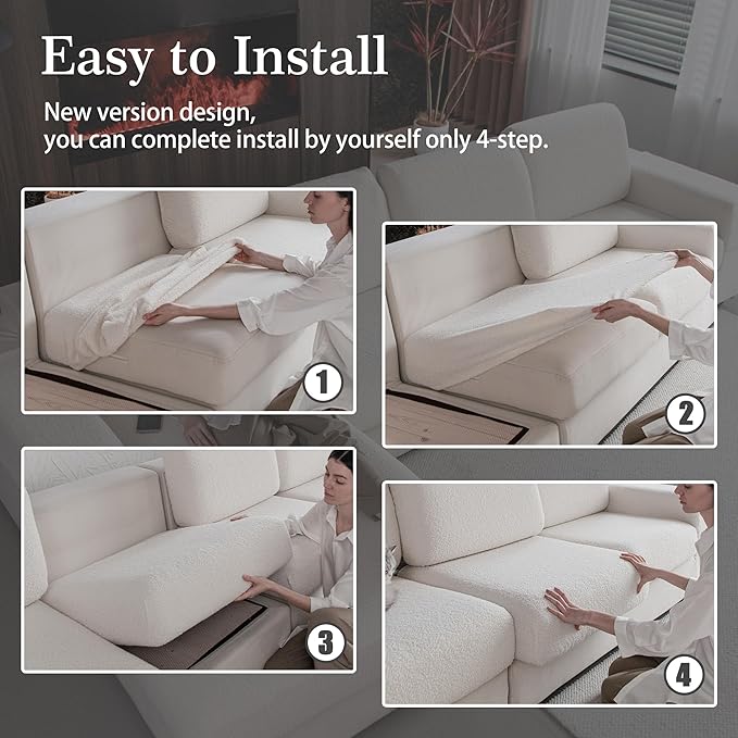 Couch Cushion Covers for Sectional Sofa, Stretch Soft Sofa Slipcovers Washable Wear-Resistant Universal Furniture Protector for Living Room(1 Piece Large Cover, Ivory)