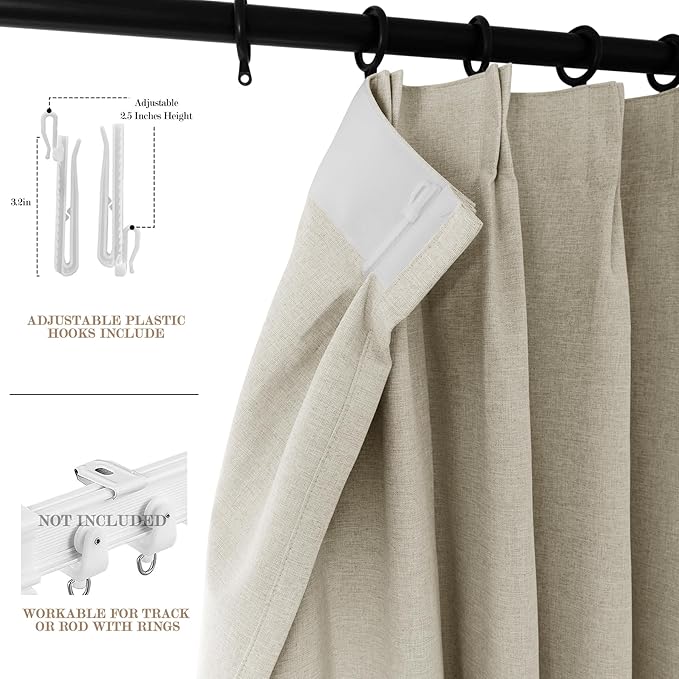 120" Wx108 L Linen Room Divider Drapes for Doorway/Glass Window/Sliding Door/Patio, Extra Wide Pinch Pleated Full Blackout Curtains for Girls Boys Teen Kids Room, 1 Panel, Ivory White