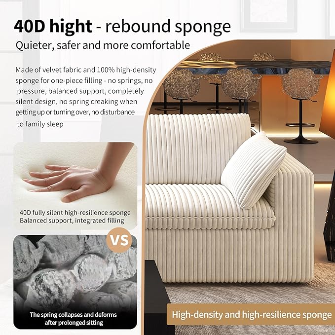 118" U Shaped Modern Sofa Modular Sectional Cloud Couch with 2 Ottoman,Upholstered Couches with Corduroy Fabric for Living Room Furniture,Bedroom and Apartment,No Assembly Required,White