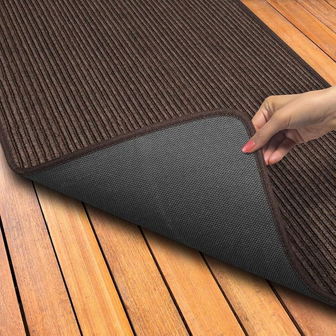 House, Home and More Indoor Outdoor Double-Ribbed Carpet Runner with Skid-Resistant Rubber Backing - Bittersweet Brown - 3 Feet x 50 Feet