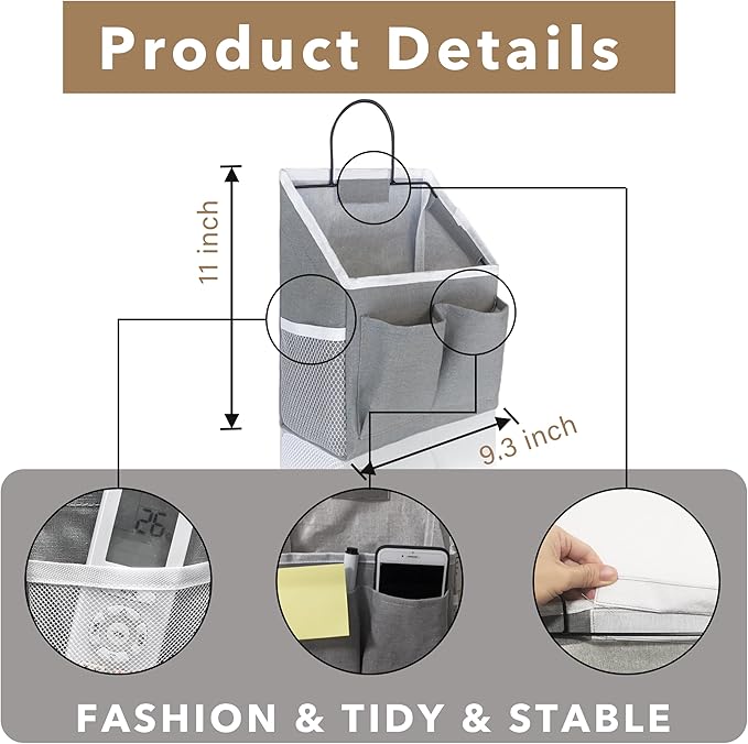 1pcs Small Wall Hanging Baskets for Organizing, Hanging Storage Bag as Over the Door Organizer, Wall File Organizer, Rv Storage and Organization. For Bedroom, Office, Camper (1pcs Gray)