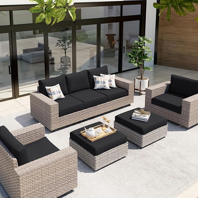 hyha Waterproof Couch Cushion Covers, Stretch Sofa Couch Seat Slipcover for Dog Washable, Non-Slip Waterproof Outdoor Cushion Covers for Patio Furniture Replacement (3 Pieces, Black)
