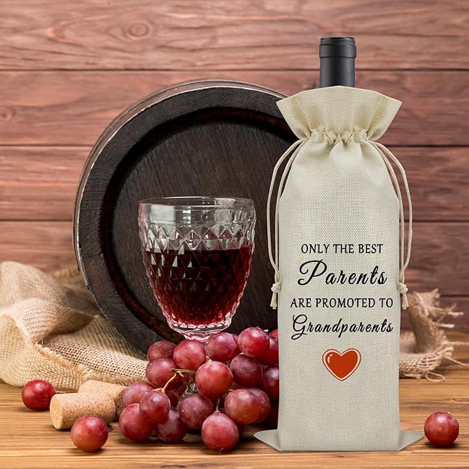 Parents Promoted to Grandparents Wine Bag New Grandparents Gifts First Time Grandparents to Be Gifts Wine Bottle Decoration Bag Pregnancy Reveal Gifts for Grandparents New Grandma and Grandpa Gifts
