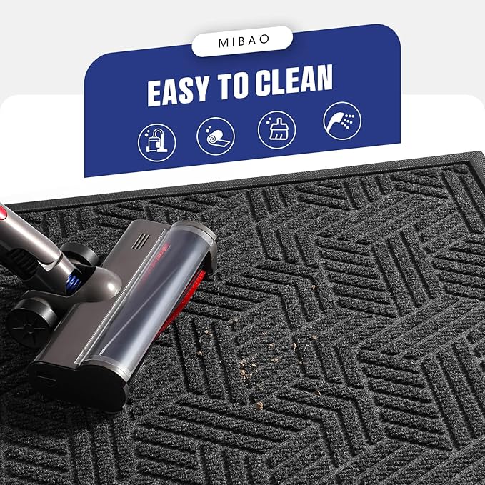 Mibao Front Door Mat Outside Entrance, Durable Outdoor Indoor Mat, Low Profile Heavy Duty Doormat, Non-Slip, Traps Dirt and Moisture, Easy Clean Patio Porch Entryway Mat, 24" x 36", Grey