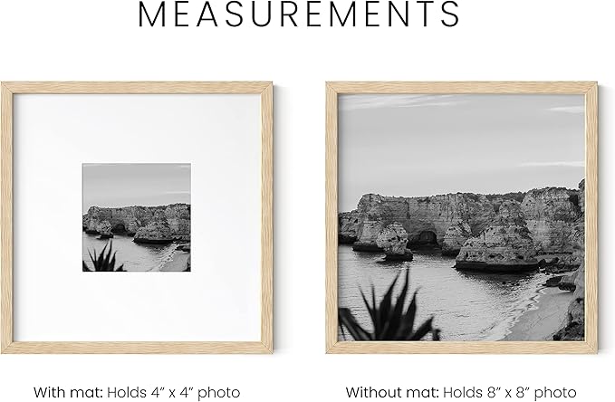 HAUS AND HUES Solid Oak Wood 8”x8” Picture Frames Matted to 4”x4” Set of 6-8x8 Standard Square Picture Frames, Photo Gallery Wall Frame Set, Beige 8x8 Picture Frames Matted (Beige Oak Frames)