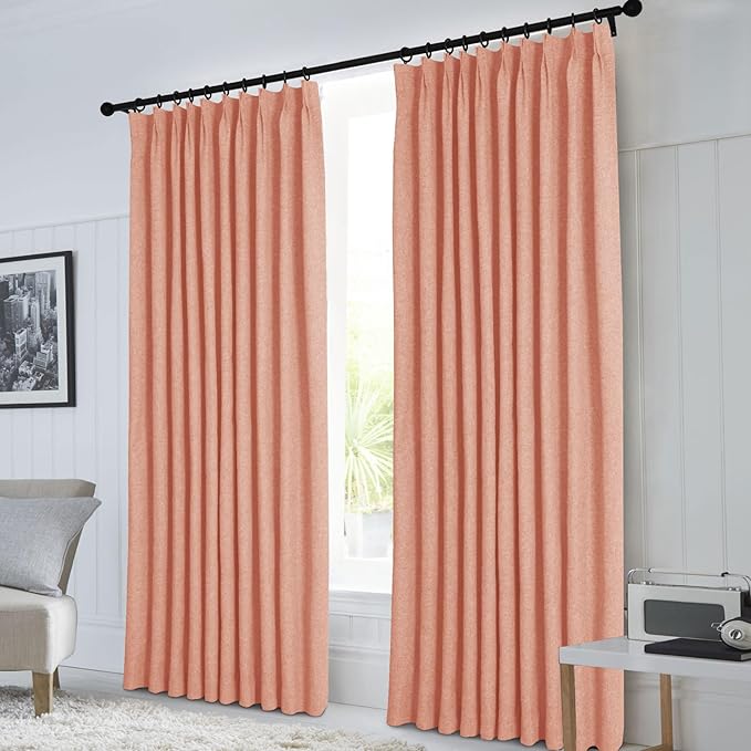 Macochico Pinch Pleated Blackout Curtains 102 Inches Long 100% Light Blocking Orange Linen Drapes for Bedroom Living Room Farmhouse Shabby Chic Burlap Curtains with Tieback 72”Wx102”L 1 Panel