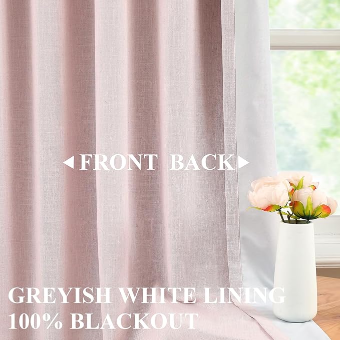 Vision Home Soft Pink Pinch Pleated Full Blackout Curtains Linen Blended Room Darkening Window Panels 90 inch for Living Room Bedroom Thermal Insulated Pinch Pleat Drapes with Hooks 60" Wx90 Lx1