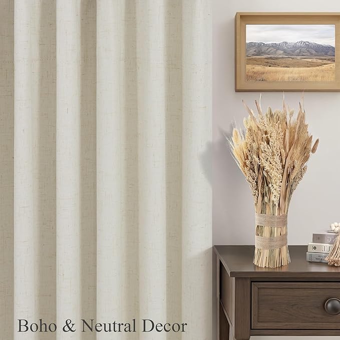 DANCURTON Extra Long Blackout Curtains for 12 Foot High Living Room Bedroom Large Window Back Tab Flax Linen Drapes 144 Inch Length 2 Panels Set Noise Reducing Thermal Insulated Winter Curtains Beige
