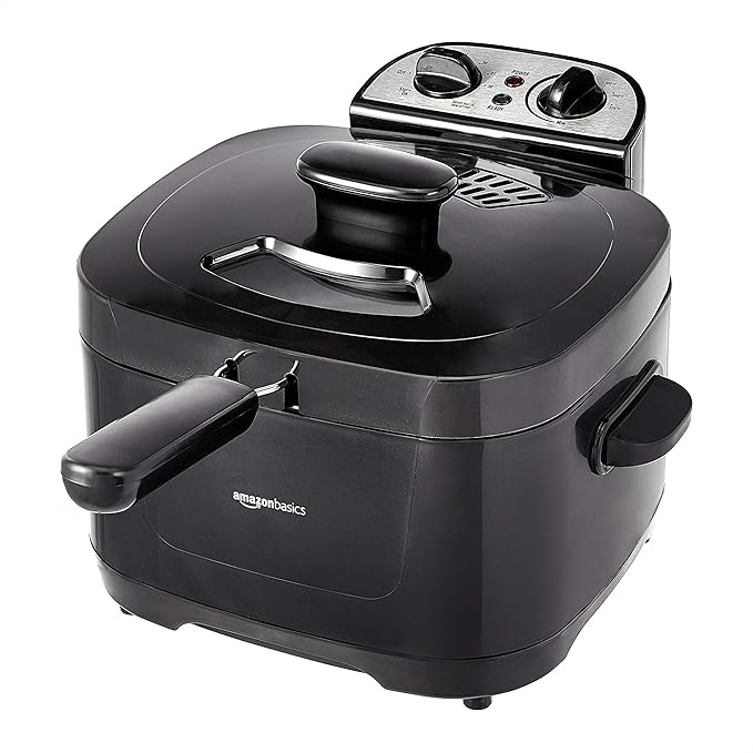 Amazon Basics 2.1-Qt (2.0L) Electric Deep Fryer with 8-Cup Oil Capacity, Timer, Adjustable Temperature, Easy Draining Basket, Viewing Window, 1500W, Black