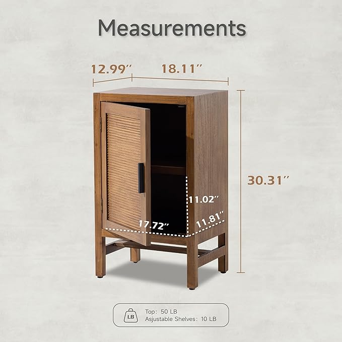 1 Door Farmhouse Nightstand, Rustic Slat Door Cabinet with 2 Shelves, Accent End Table with Storage for Bedroom, Brown