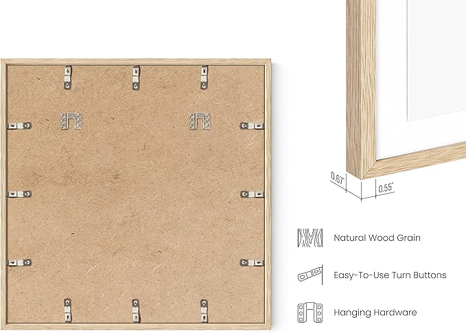 Haus and Hues Solid Oak Wood 20”x20” Picture Frames Matted to 16”x16” Set of 3 - Natural Oak Picture Frame 20x20, Portrait 20x20 Frames, 20 x 20 Frame with Mat, 20x20 Picture Frames (Beige Oak Frames)