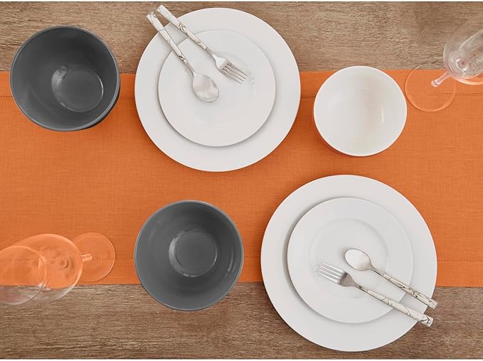 Solino Home Linen Pumpkin Table Runner 72 Inches Long - 100% Pure Linen Hemstitch Table Runner 14 x 72 Inch for Dresser, Dining, Fall, Autumn, Halloween, Thanksgiving - Classic Hemstitch