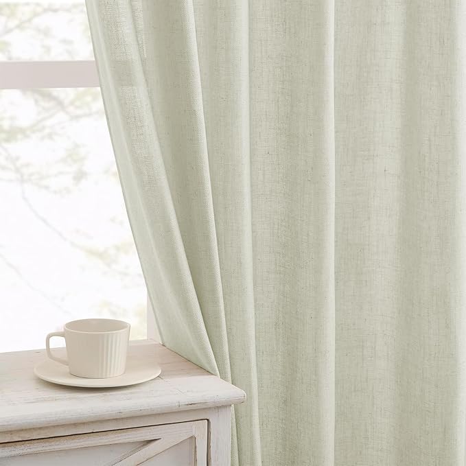 Joydeco Linen Curtains 90 Inch Length 2 Panel Sets,Light Filtering Curtains for Bedroom 52 Inch Wide Living Room Drapes with Back Tabs & Rod Pockets (W52 x L90 Inch, Oatmeal)