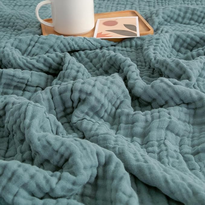 EMME Muslin Baby Blankets 100% Cotton 4-Layer Swaddle 40"x50" Lightweight Soft Breathable for Toddler, Infant, Newborn All Season Gauze Blanket, Teal