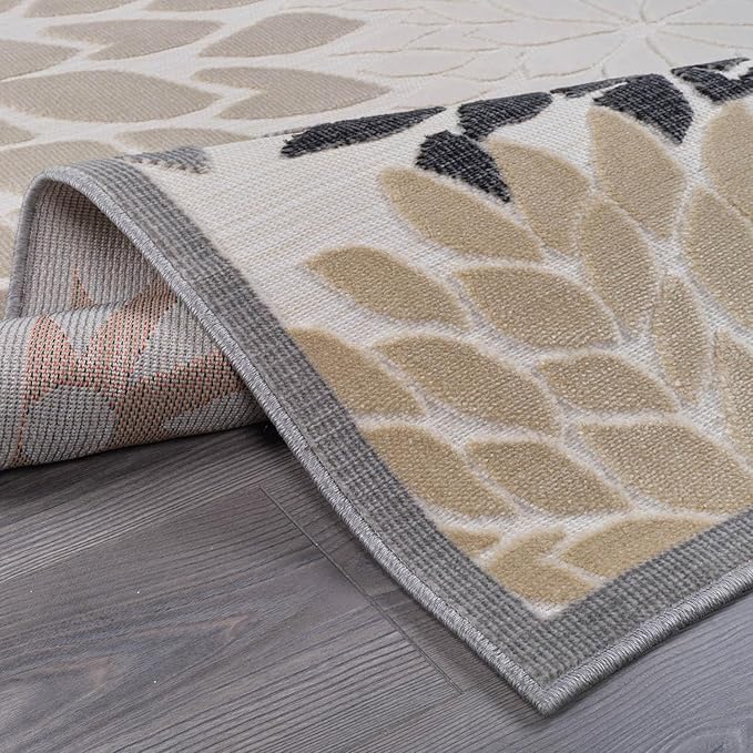 Beverly Rug Outdoor Rug 10x14 Large Modern Floral Tropical Area Rugs for Indoor and Outdoor Patio Easy to Clean Non Shedding Living Room Porch Garden Washable Outside Carpet (10 x 14 Beige)