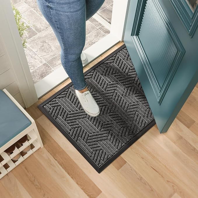Mibao Front Door Mat Outside Entrance, Durable Outdoor Indoor Mat, Low Profile Heavy Duty Doormat, Non-Slip, Traps Dirt and Moisture, Easy Clean Patio Porch Entryway Mat, 24" x 36", Grey