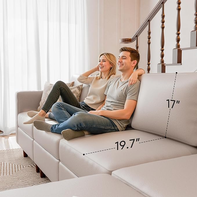 118.5" Oversized Modular Sectional Sofa, Faux Leather 6 Seater U Shaped Couch with Movable Ottoman and Storage Seat with Reversible Chaise Deep Seat for Living Room Whitesand