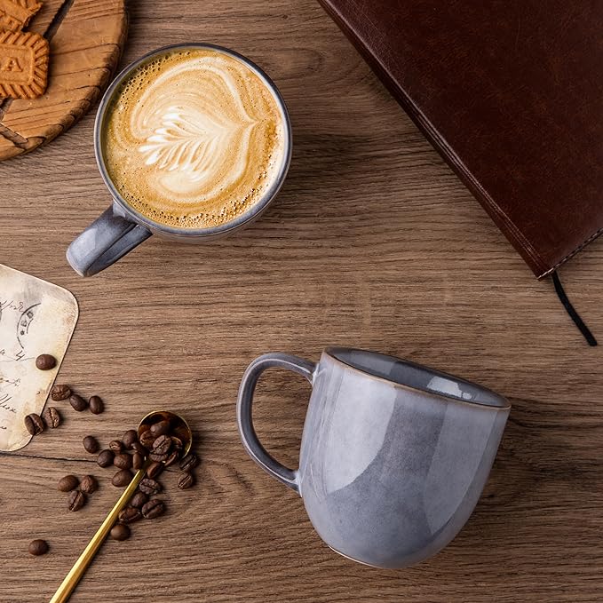 AmorArc 12oz Coffee Mugs, Ceramic Coffee Mugs set of 6 for Man, Woman, Dad, Mom, Modern Coffee Mugs with handle for Latte/Cappuccino/Milk/Cocoa. Dishwasher&Microwave Safe, Gray-Reactive Glaze
