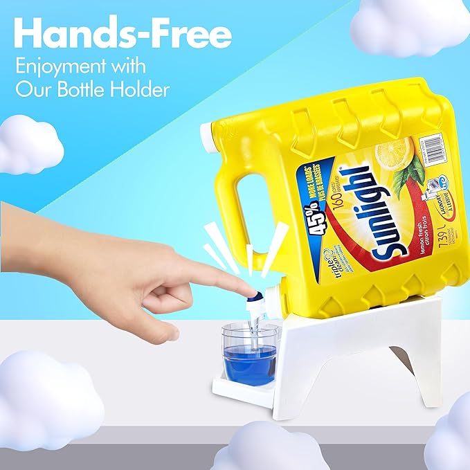 TidyFriend Laundry Detergent Dispenser with Tray & Strap, Laundry Soap Dispenser with Non-Slip Rubber Feet for Washing Room Organization, Easy Pour (White)