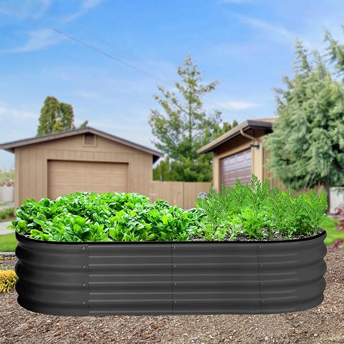 2 Pcs 4.5x2x2ft Oval Raised Garden Bed, Galvanized Raised Beds,Open-Ended Base Metal Raised Planter Beds,Garden Bed Outdoor,Planter Raised Boxes for Vegetables, Flowers,Tool-Free Asse,Gray
