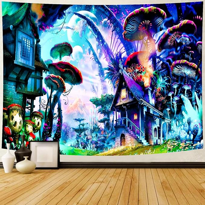Delur Fantasy Forest Tapestry Enchanted Forest Mystical Magical Tree Tapestry Psychedelic Abstract Nature Landscape Wall Hanging Headboard for Bedroom Living Room Home Decor (51.2" x 59.1")