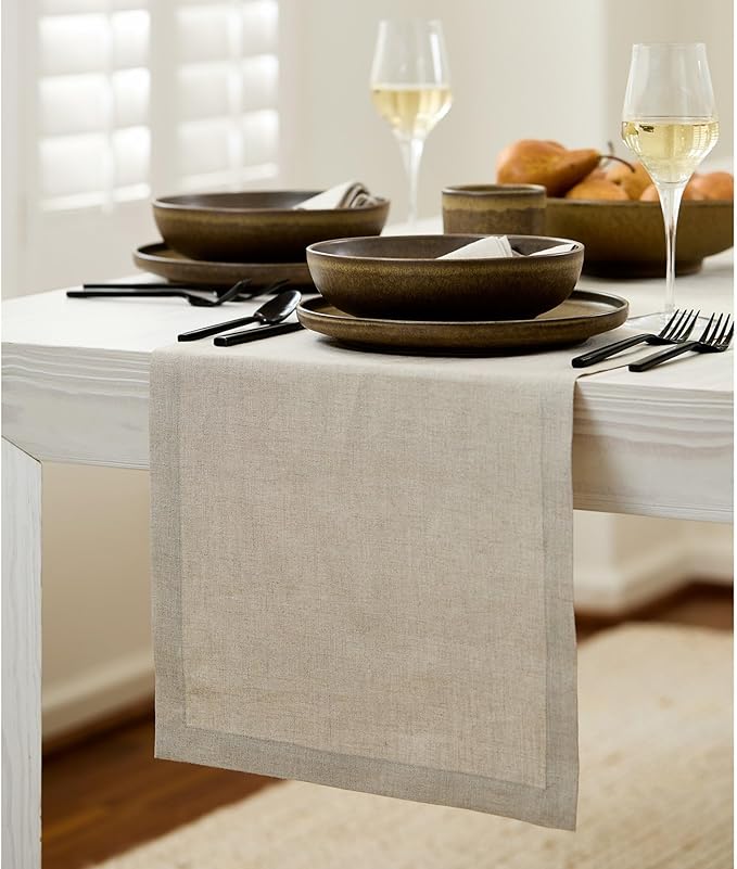 Solino Home Linen Natural Table Runner 60 Inches - 100% Pure Linen Short Table Runner 14 x 60 Inch Ideal for Dresser and Coffee Tables - Fall, Autumn, Thanksgiving - Fete