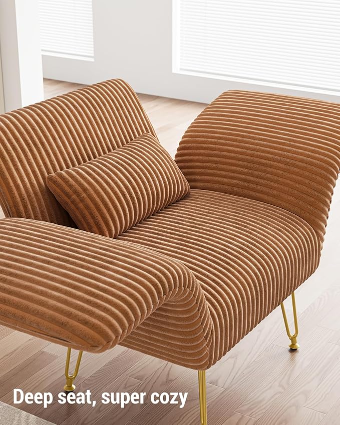 Txtin's Comfy Accent Chair Reading Chair for Bedroom Cozy Wing Arm Living Room Single Sofa Chair with Angle Adjustable Arms Brown Corduroy Easy Assembly