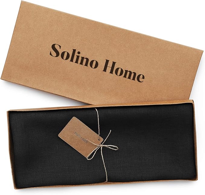 Solino Home Linen Black Table Runner 144 Inches Long - 100% Pure Linen Extra Long Table Runner 14 x 144 Inch for Fall, Autumn, Halloween, Thanksgiving - Fete