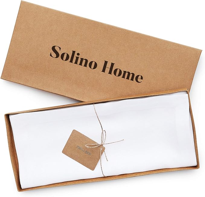 Solino Home Linen White Table Runner 60 Inches - 100% Pure Linen Short Table Runner 14 x 60 Inch Ideal for Dresser and Coffee Tables - Fall, Autumn, Halloween, Thanksgiving - Fete