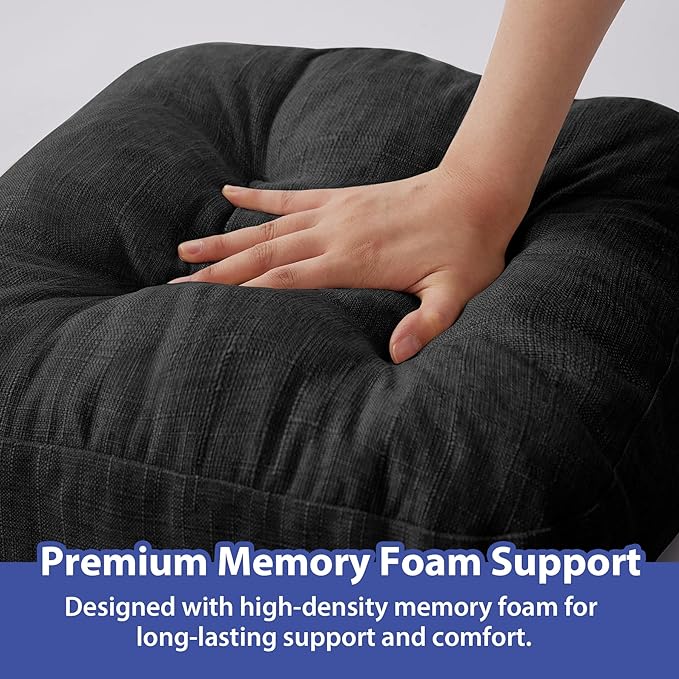 Chair Cushions for Dining Chairs, Dining Chair Cushions, Tufted Indoor Chair Pads with Ties & Non Slip Backing, Seat Cushions for Kitchen Chairs 16.5” x 16.5” x 3.5”, Set of 6, Black