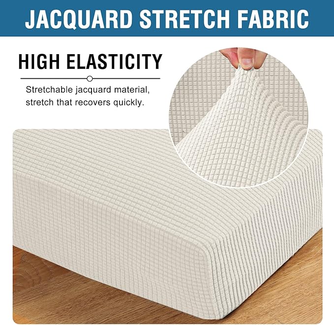 H.VERSAILTEX Super Stretch Individual Seat Cushion Covers Sofa Covers Couch Covers Slipcover Sets Thick Jacquard Textured Twill Fabric (3 Piece XL Sofa Cushion Covers, Porcelain)