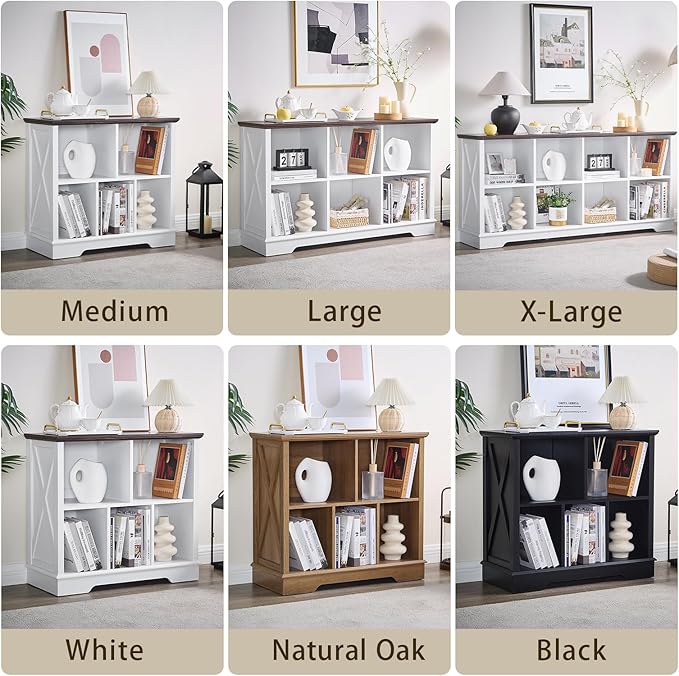 Farmhouse 8 Cube Bookshelf, Storage Organizer Bookcase, Kids Toy Storage Cabinet, Long Bookshelves Storage Organizer Shelf, Wood Display Cabinet Book Shelves for Bedroom,Living Room, Natural Oak