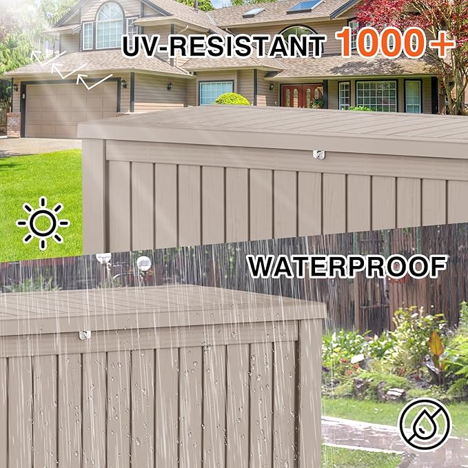 152 Gallon Deck Box Waterproof, UV Resistant Resin Outdoor Storage Box with Hydraulic Rod, Lockable Design and Enhanced Durability for Patio, Garden, and Poolside Use