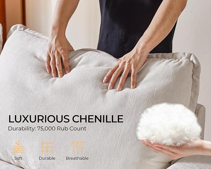 Oversized Modular Sofa Comfy Cloud Couch with Storage, Extra Deep Plush Sectional Sofa Set for Living Room, Covers Washable, Chenille, Olar (White, 6-Seater with 2 Ottomans, u-Shaped)