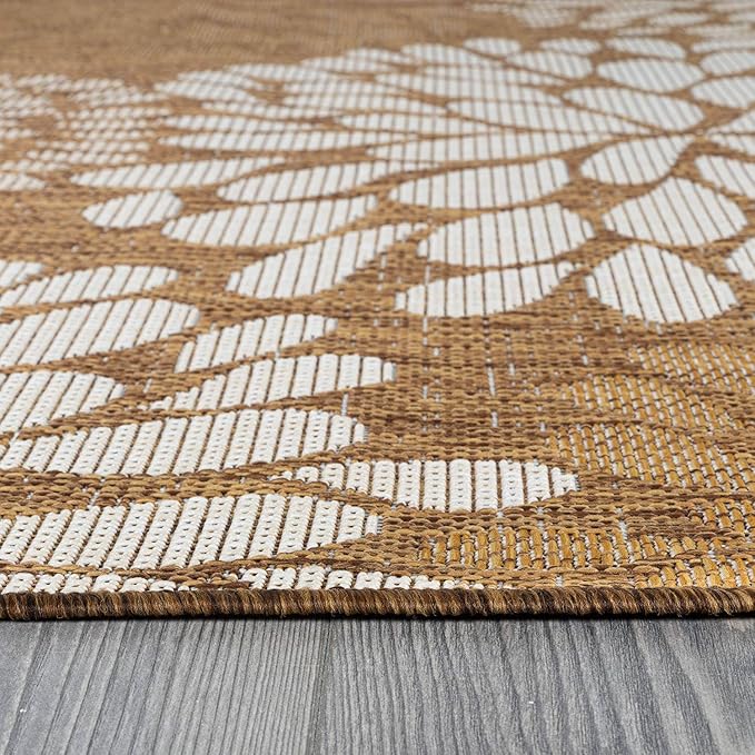 Beverly Rug Outdoor Rug 6x9 Modern Exotic Tropical Leaf Area Rugs for Indoor and Outdoor Patio Deck Porch Garden Water Resistant Washable Outside Carpet (6 x 9 Wooden)